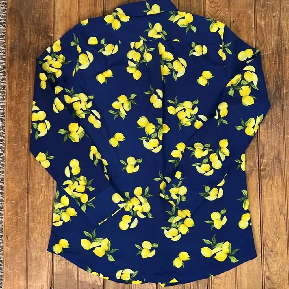 Banana Republic women’s top blouse Blue Lemon Print long sleeve size medium - Picture 6 of 7